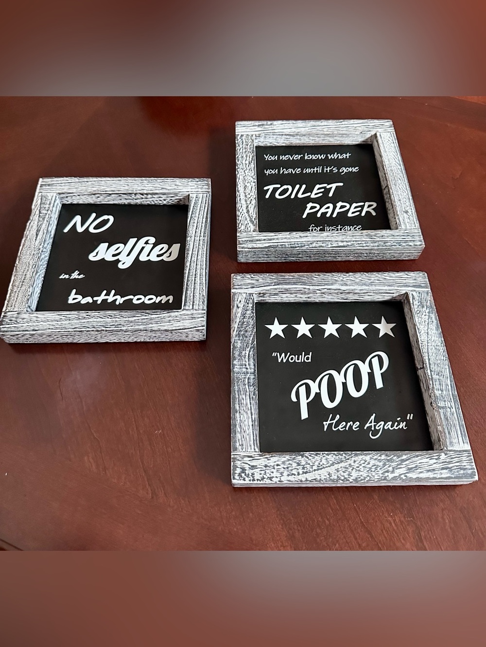 Rustic Reversible Bathroom Sign Set Funny Farmhouse Decor Set of 3